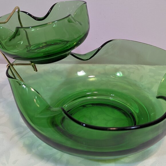 Vintage Anchor Hocking Green 3 Piece Chip & Dip Bowl - Picture 1 of 4